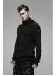 High Collar Shoulder Splice Pressurized Woven Metal Buckle Rough Selvedge Hem Black Punk Sweater