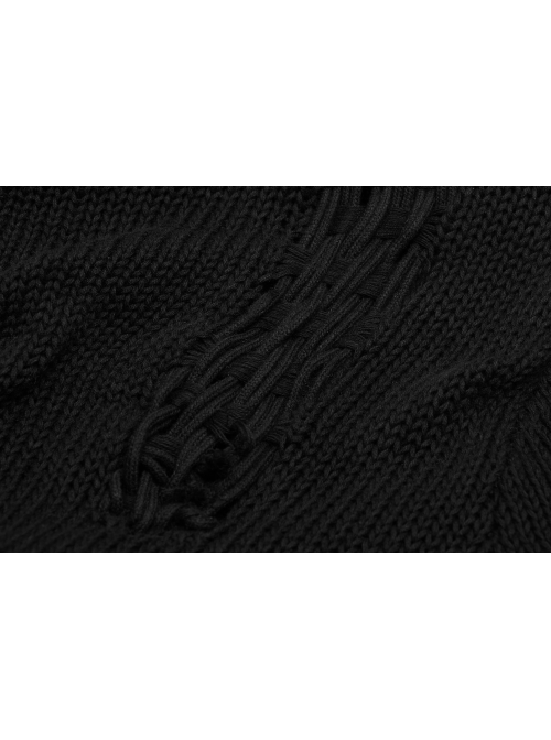 High Collar Shoulder Splice Pressurized Woven Metal Buckle Rough Selvedge Hem Black Punk Sweater
