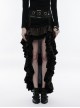 Waist Oversized Metal Ring Hasp Lace-Up Side Zipper Rear Back Long Brown Frill Hem Black Punk Skirt