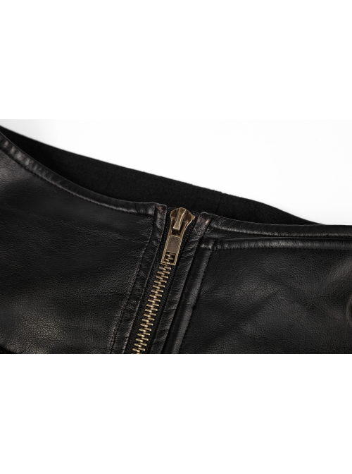 Waist Oversized Metal Ring Hasp Lace-Up Side Zipper Rear Back Long Brown Frill Hem Black Punk Skirt