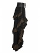 Waist Oversized Metal Ring Hasp Lace-Up Side Zipper Rear Back Long Brown Frill Hem Black Punk Skirt