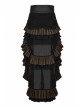 Waist Oversized Metal Ring Hasp Lace-Up Side Zipper Rear Back Long Brown Frill Hem Black Punk Skirt