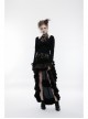 Waist Oversized Metal Ring Hasp Lace-Up Side Zipper Rear Back Long Brown Frill Hem Black Punk Skirt
