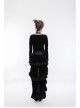 Waist Oversized Metal Ring Hasp Lace-Up Side Zipper Rear Back Long Brown Frill Hem Black Punk Skirt