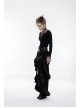 Waist Oversized Metal Ring Hasp Lace-Up Side Zipper Rear Back Long Brown Frill Hem Black Punk Skirt