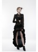 Waist Oversized Metal Ring Hasp Lace-Up Side Zipper Rear Back Long Brown Frill Hem Black Punk Skirt