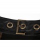 Waist Oversized Metal Ring Hasp Lace-Up Side Zipper Rear Back Long Brown Frill Hem Black Punk Skirt