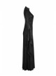 Mesh High Collar Chest Positioning Lace Decals Decoration Horn Sleeves Open Forklift Hem Black Gothic Long Dress
