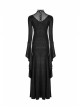 Mesh High Collar Chest Positioning Lace Decals Decoration Horn Sleeves Open Forklift Hem Black Gothic Long Dress