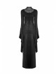 Mesh High Collar Chest Positioning Lace Decals Decoration Horn Sleeves Open Forklift Hem Black Gothic Long Dress
