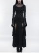 Mesh High Collar Chest Positioning Lace Decals Decoration Horn Sleeves Open Forklift Hem Black Gothic Long Dress