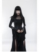 Mesh High Collar Chest Positioning Lace Decals Decoration Horn Sleeves Open Forklift Hem Black Gothic Long Dress