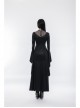 Mesh High Collar Chest Positioning Lace Decals Decoration Horn Sleeves Open Forklift Hem Black Gothic Long Dress