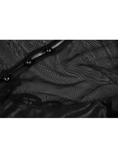 Mesh High Collar Chest Positioning Lace Decals Decoration Horn Sleeves Open Forklift Hem Black Gothic Long Dress