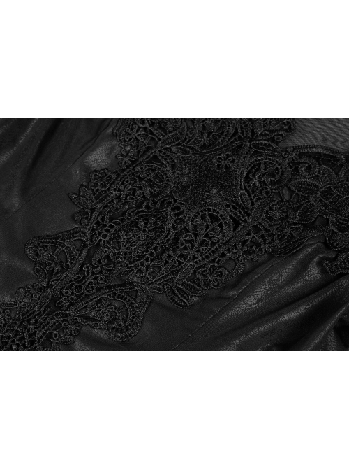 Mesh High Collar Chest Positioning Lace Decals Decoration Horn Sleeves Open Forklift Hem Black Gothic Long Dress
