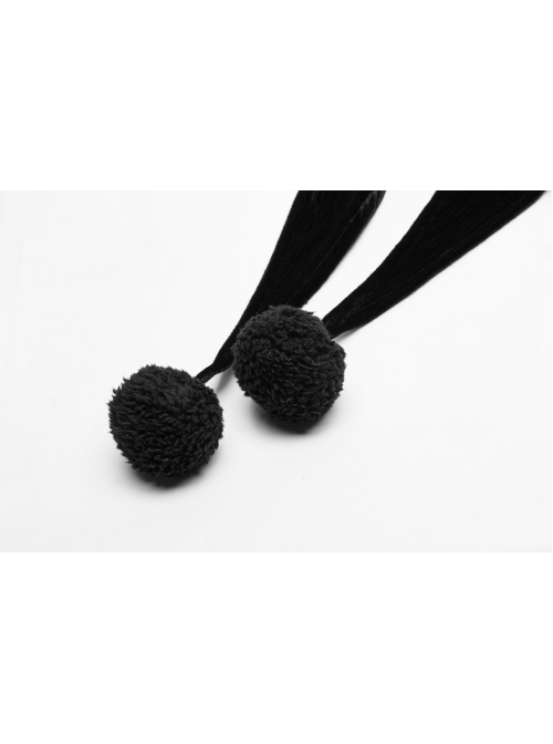 Black Lolita Chest Lace-Up Frill Woolly Ball Hem Black Gothic Coral Velvet Short Cloak