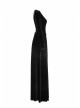 Square Collar Cheat Retro Pattern Ribbon Decoration Long Sleeves Frill Cuff Back Lace-Up Black Gothic Long Velvet Dress