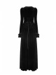 Square Collar Cheat Retro Pattern Ribbon Decoration Long Sleeves Frill Cuff Back Lace-Up Black Gothic Long Velvet Dress