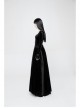 Square Collar Cheat Retro Pattern Ribbon Decoration Long Sleeves Frill Cuff Back Lace-Up Black Gothic Long Velvet Dress