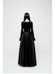 Square Collar Cheat Retro Pattern Ribbon Decoration Long Sleeves Frill Cuff Back Lace-Up Black Gothic Long Velvet Dress
