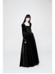 Square Collar Cheat Retro Pattern Ribbon Decoration Long Sleeves Frill Cuff Back Lace-Up Black Gothic Long Velvet Dress