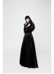 Square Collar Cheat Retro Pattern Ribbon Decoration Long Sleeves Frill Cuff Back Lace-Up Black Gothic Long Velvet Dress
