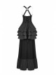 Off-Shoulder Back Cross Leather Straps Metal Buckle Back Waist Lace-Up Black Punk Long Dress