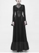 Off-Shoulder Back Cross Leather Straps Metal Buckle Back Waist Lace-Up Black Punk Long Dress