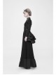 Off-Shoulder Back Cross Leather Straps Metal Buckle Back Waist Lace-Up Black Punk Long Dress
