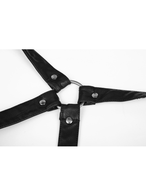 Off-Shoulder Back Cross Leather Straps Metal Buckle Back Waist Lace-Up Black Punk Long Dress