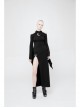 Off-Shoulder Chest Hollowed-Out Moon Pattern Horn Sleeves Black Punk High Fork Long Knit Dress