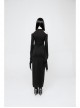 Off-Shoulder Chest Hollowed-Out Moon Pattern Horn Sleeves Black Punk High Fork Long Knit Dress