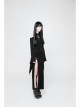 Off-Shoulder Chest Hollowed-Out Moon Pattern Horn Sleeves Black Punk High Fork Long Knit Dress