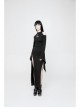 Off-Shoulder Chest Hollowed-Out Moon Pattern Horn Sleeves Black Punk High Fork Long Knit Dress