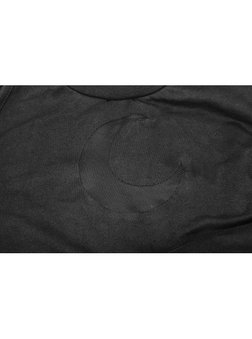 Off-Shoulder Chest Hollowed-Out Moon Pattern Horn Sleeves Black Punk High Fork Long Knit Dress