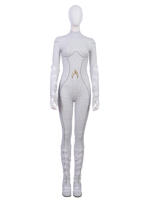 Aquaman Queen Atlanna White Battle Suit Halloween Cosplay Costume Full Set