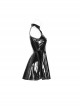 Gloss Coated Knit Small High Collar Off-Shoulder Chest Hollow-Out Lace-Up Back Zipper High Waist Black Punk Mini Dress
