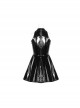 Gloss Coated Knit Small High Collar Off-Shoulder Chest Hollow-Out Lace-Up Back Zipper High Waist Black Punk Mini Dress