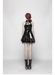 Gloss Coated Knit Small High Collar Off-Shoulder Chest Hollow-Out Lace-Up Back Zipper High Waist Black Punk Mini Dress