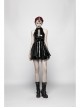 Gloss Coated Knit Small High Collar Off-Shoulder Chest Hollow-Out Lace-Up Back Zipper High Waist Black Punk Mini Dress