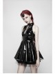 Gloss Coated Knit Small High Collar Off-Shoulder Chest Hollow-Out Lace-Up Back Zipper High Waist Black Punk Mini Dress