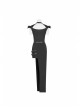 Armor Shoulder Chest Hollow-Out Metal Rings Leather Hasp Asymmetric Hem Black Punk Knit Dress