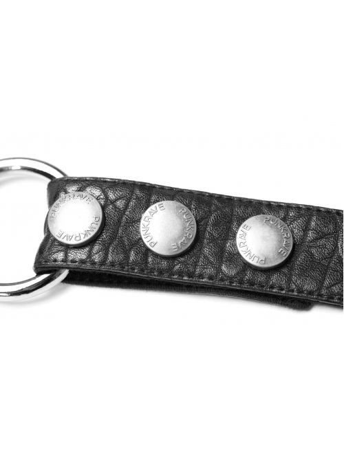 Armor Shoulder Chest Hollow-Out Metal Rings Leather Hasp Asymmetric Hem Black Punk Knit Dress