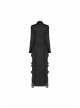 Small High Collar Chest Heart-Shaped Hollow-Out Long Sleeves Lace Sleeve Hem Slit Lace-Up Black Gothic Maxi Dress