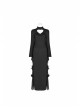 Small High Collar Chest Heart-Shaped Hollow-Out Long Sleeves Lace Sleeve Hem Slit Lace-Up Black Gothic Maxi Dress