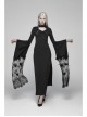 Small High Collar Chest Heart-Shaped Hollow-Out Long Sleeves Lace Sleeve Hem Slit Lace-Up Black Gothic Maxi Dress