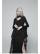 Small High Collar Chest Heart-Shaped Hollow-Out Long Sleeves Lace Sleeve Hem Slit Lace-Up Black Gothic Maxi Dress