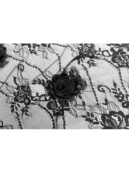 Small High Collar Chest Heart-Shaped Hollow-Out Long Sleeves Lace Sleeve Hem Slit Lace-Up Black Gothic Maxi Dress