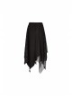 Metal Ring Braided Belt Inkjet Gradient Splice Asymmetric Lace Hem Black Punk Skirt