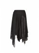 Metal Ring Braided Belt Inkjet Gradient Splice Asymmetric Lace Hem Black Punk Skirt